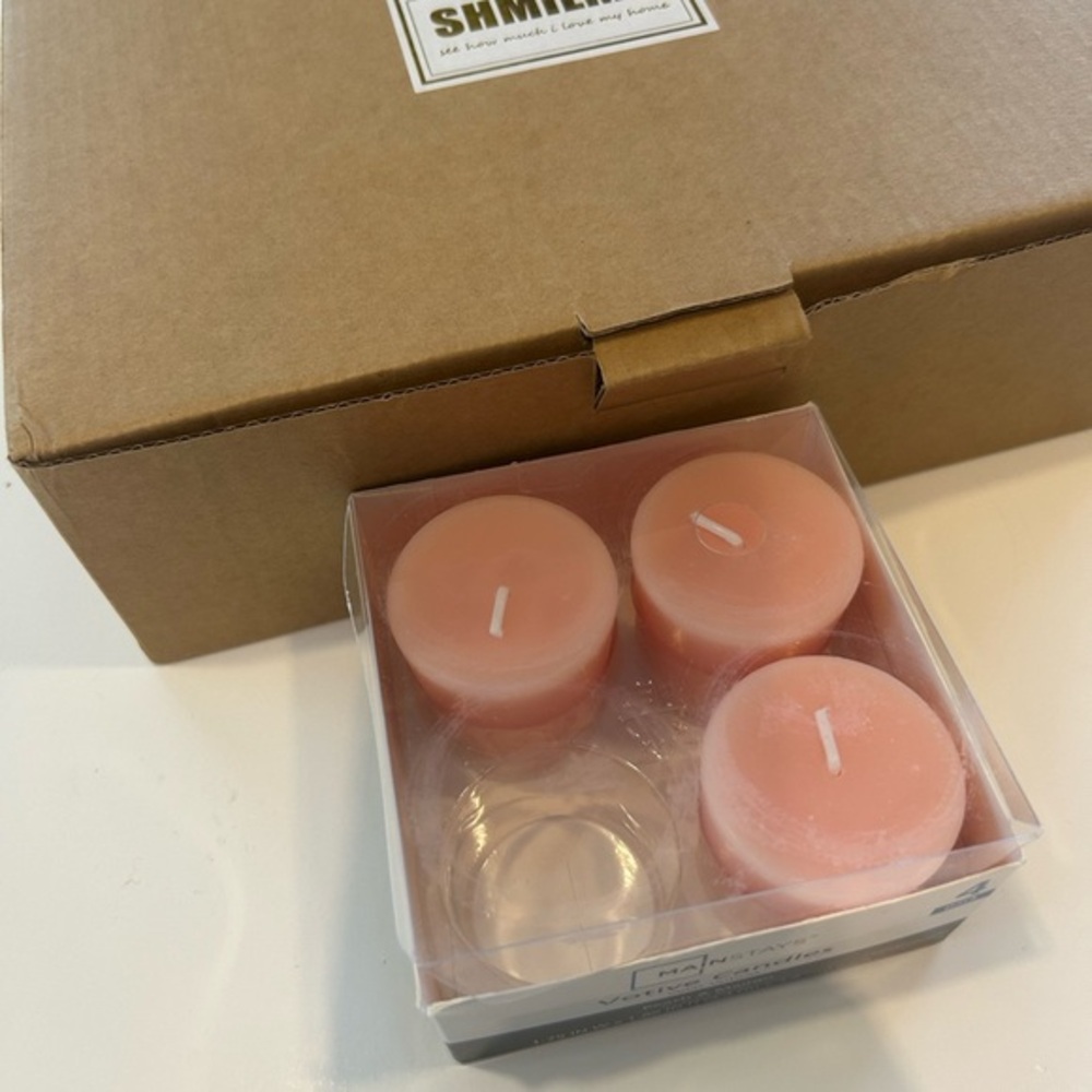 SHMILMH AMAZON LIGHT PINK ROSE GOLD METALLIC VOTIVE CANDLE HOLDERS SET OF 7 - Picture 6 of 7